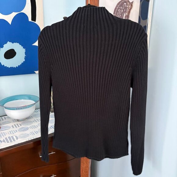 Women's St. John’s Bay 1/4-Zip Ribbed Sweater, Heavy Knit 100% Cotton Black sz L - Picture 6 of 7